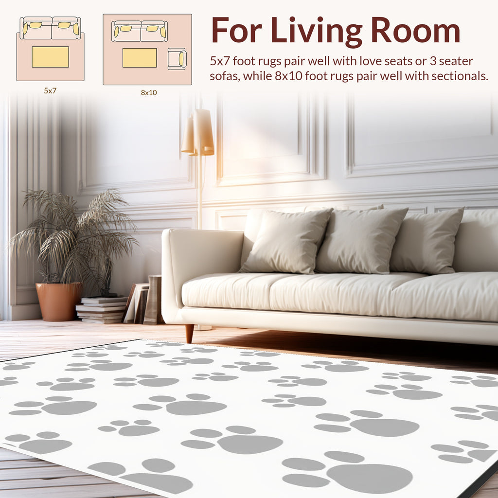 Grey Paw Print Pattern Rug