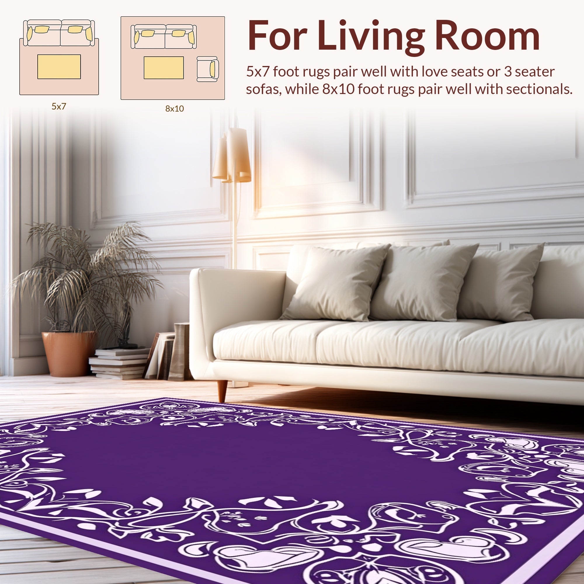 Opulent Lilac With White Flourish Pattern Rug