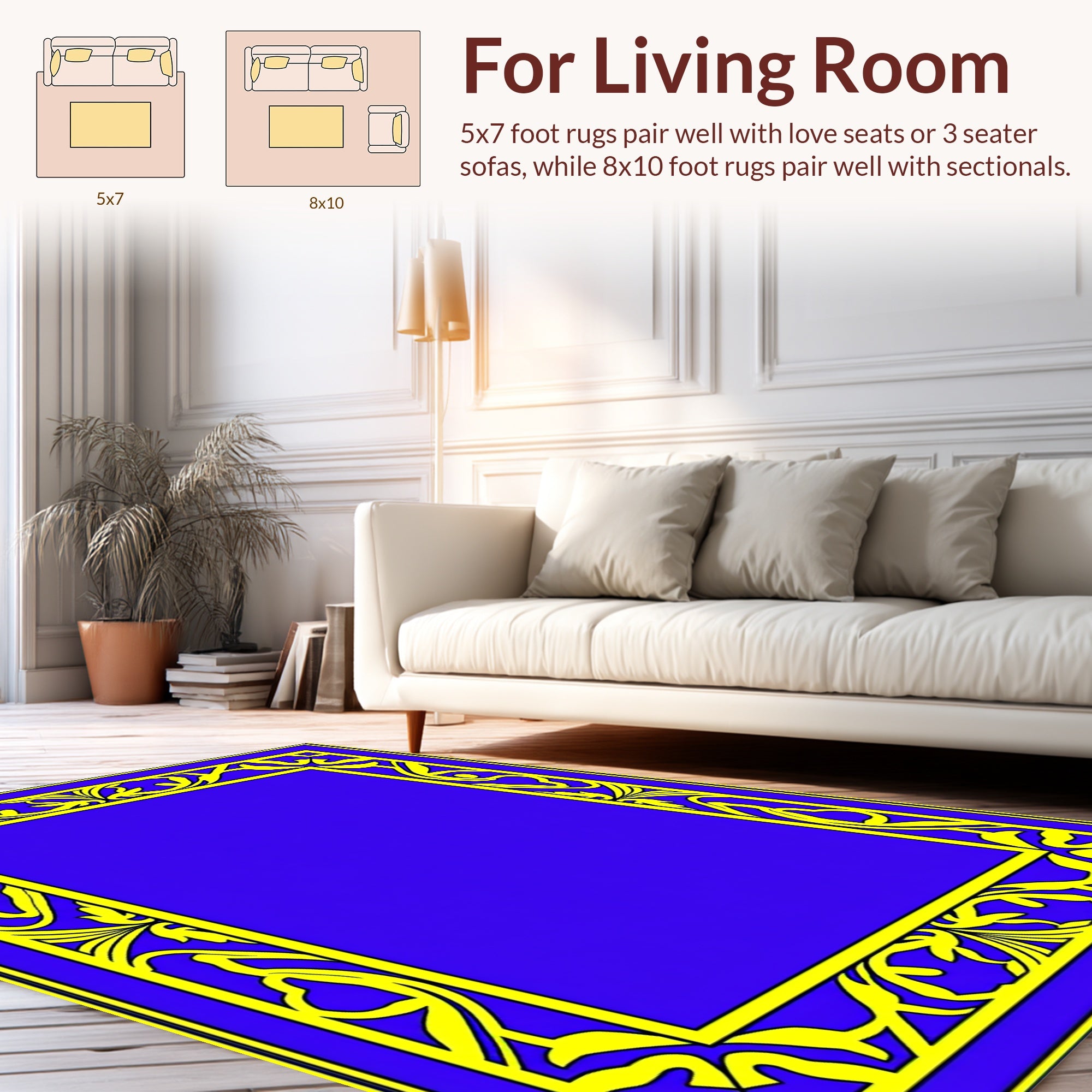 Bold Blue Yellow Floral Design Rug