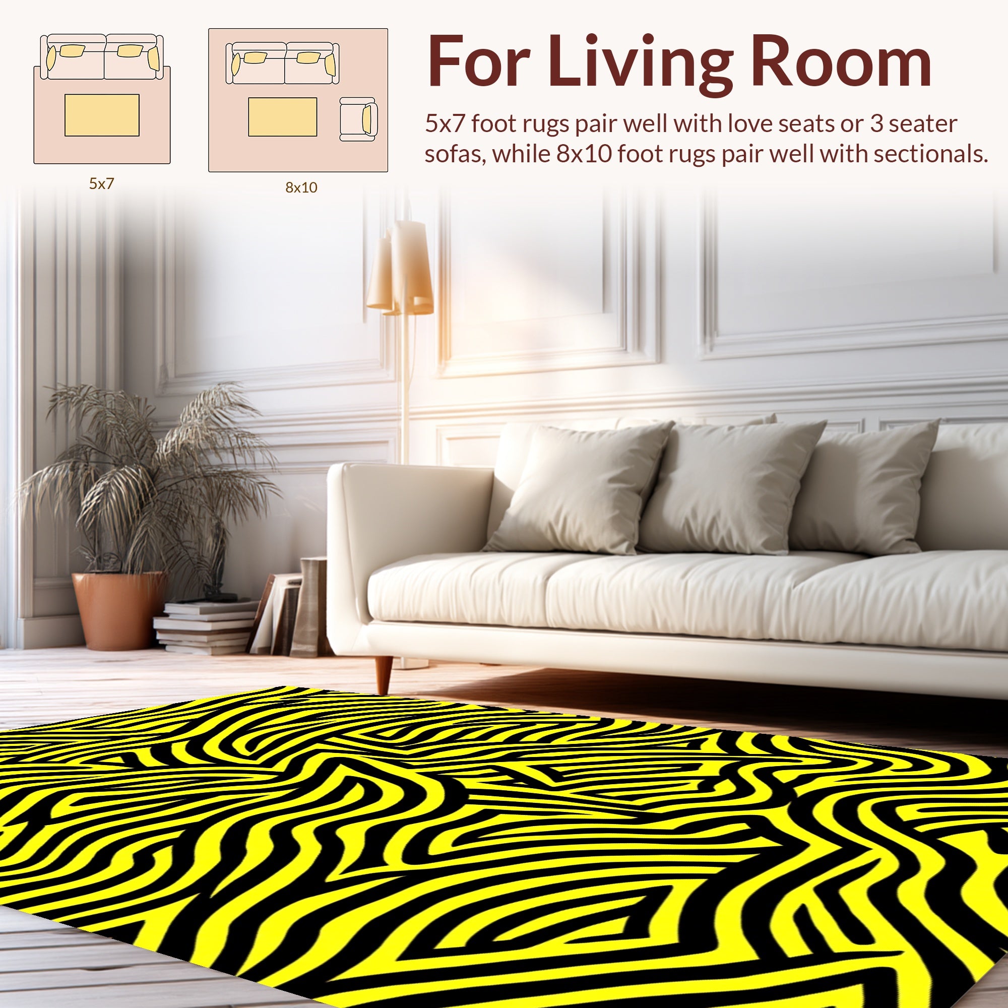 Bold Yellow Black Abstract Curve Rug