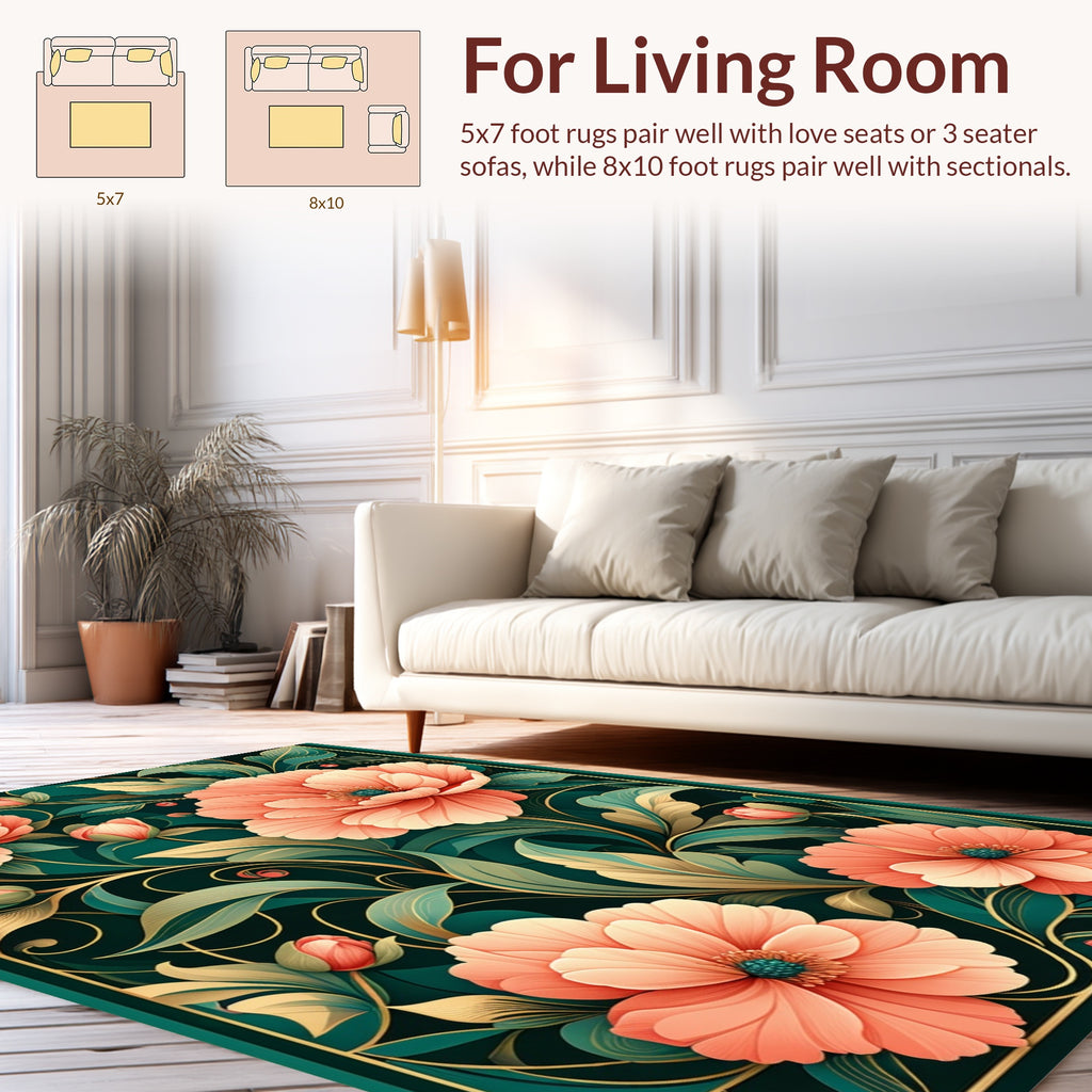 Coral Floral Botanical Art Rug