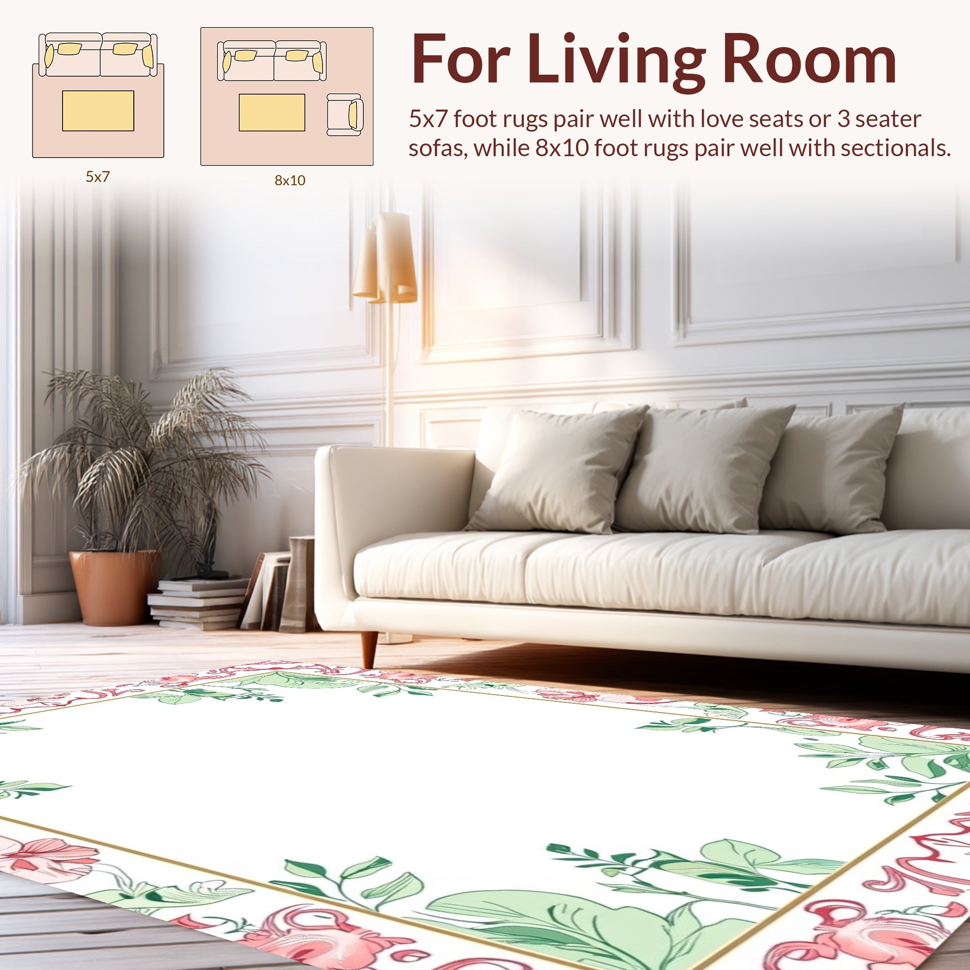 Elegant Floral Vines Outline Rug