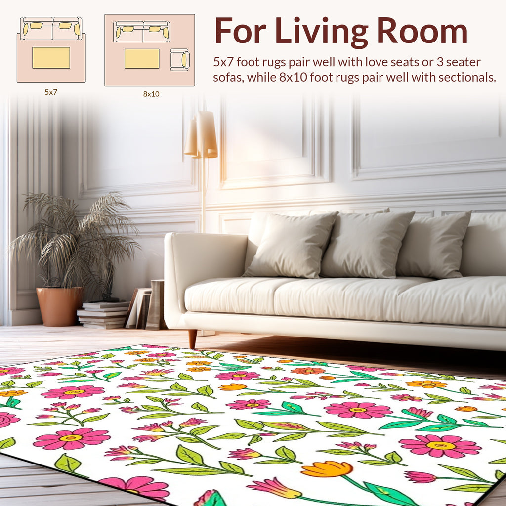 Vibrant Pink and Yellow Floral Pattern Rug