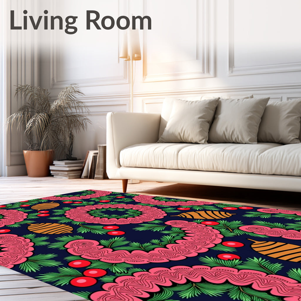 Crimson Red Holly Wreath Ornaments Rug