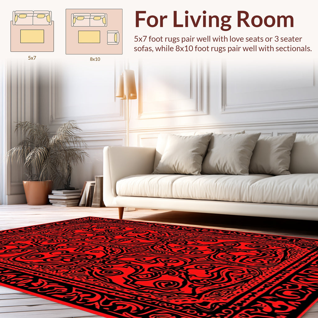 Bold Tribal Animal Red Black Pattern Rug