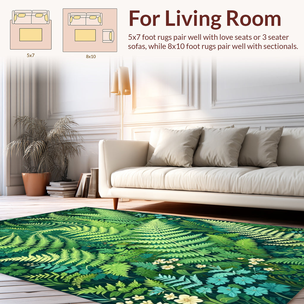 Lush Ferns Wildflowers Verdant Pattern Rug