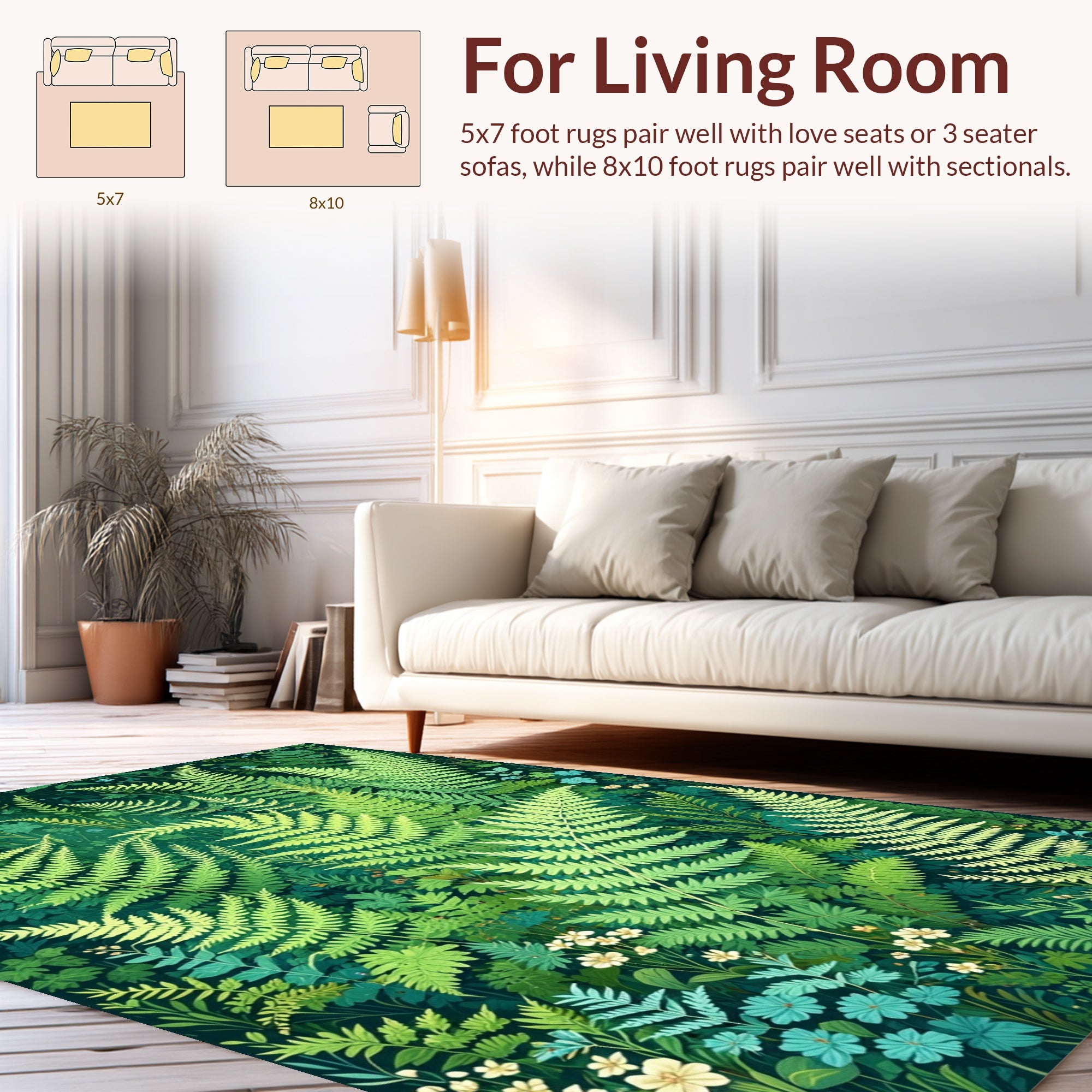 Lush Ferns Wildflowers Verdant Pattern Rug