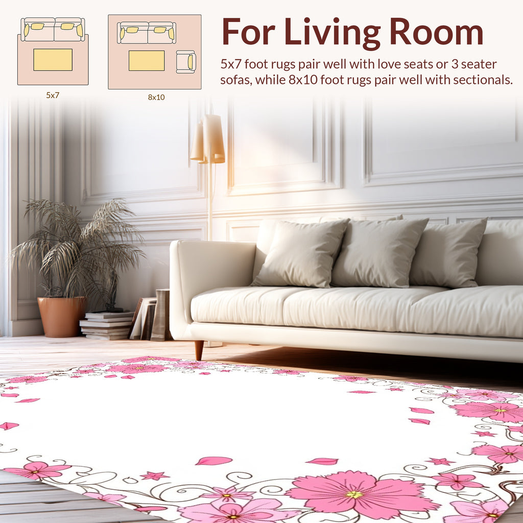 Pink Blossom Swirl Decorative Design Rug
