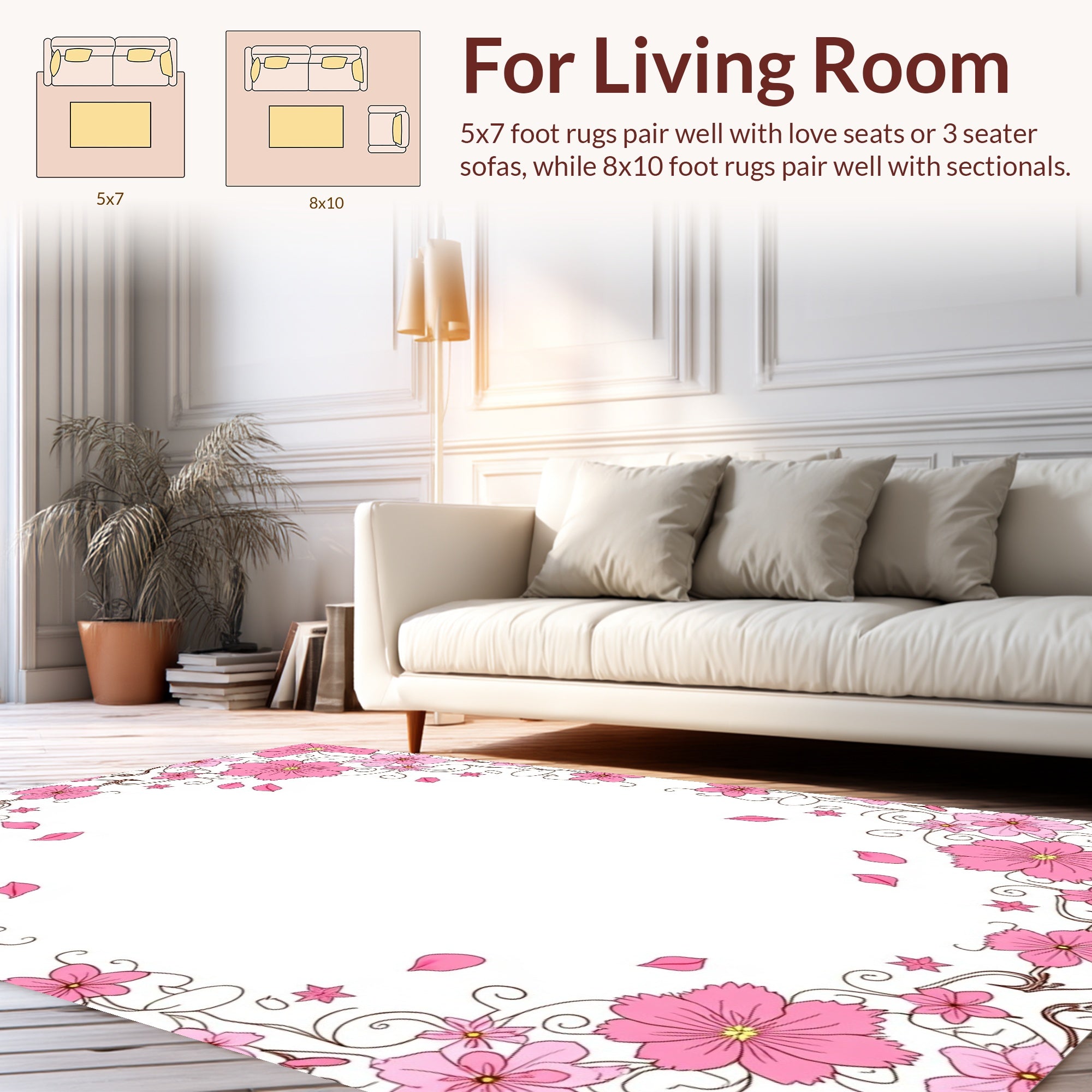 Pink Blossom Swirl Decorative Design Rug