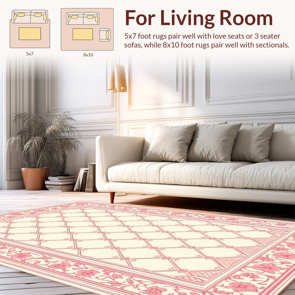 Floral Lattice Border Design Rug