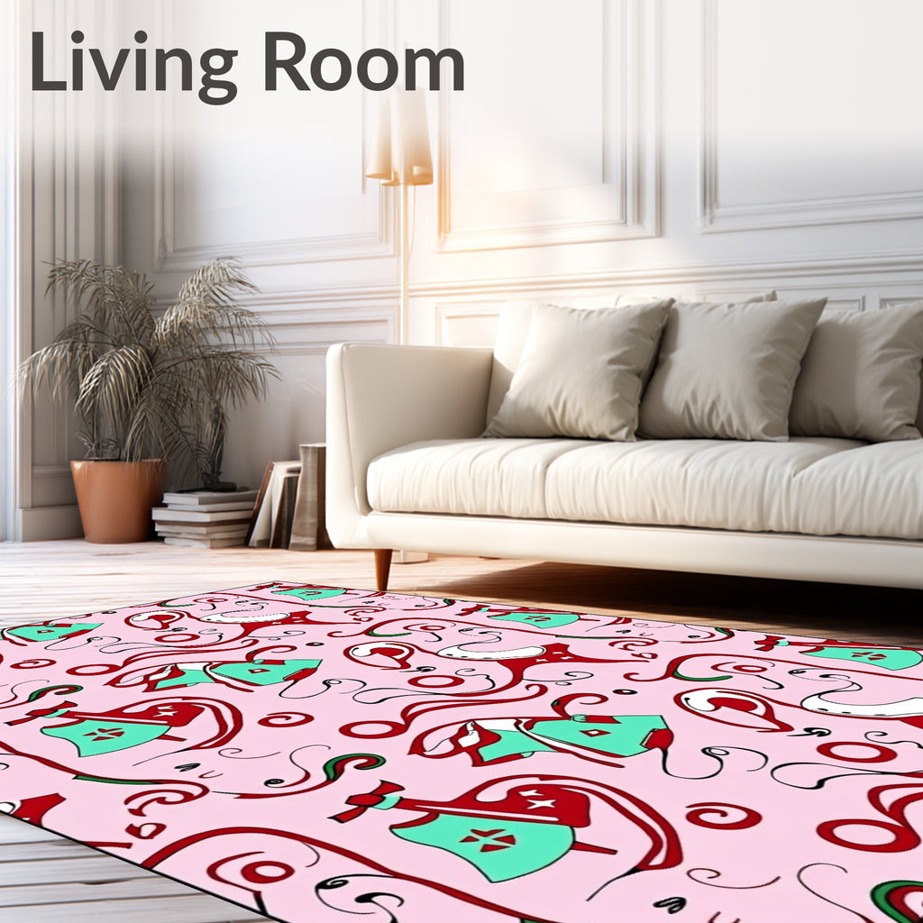 Whimsical Pink Red Teal Swirls Rug