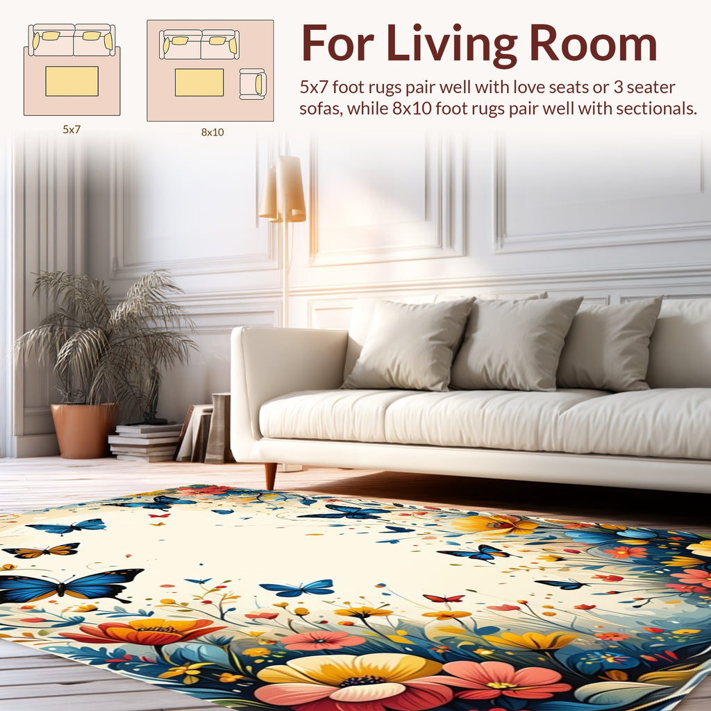 Vibrant Butterfly and Floral Meadow Rug