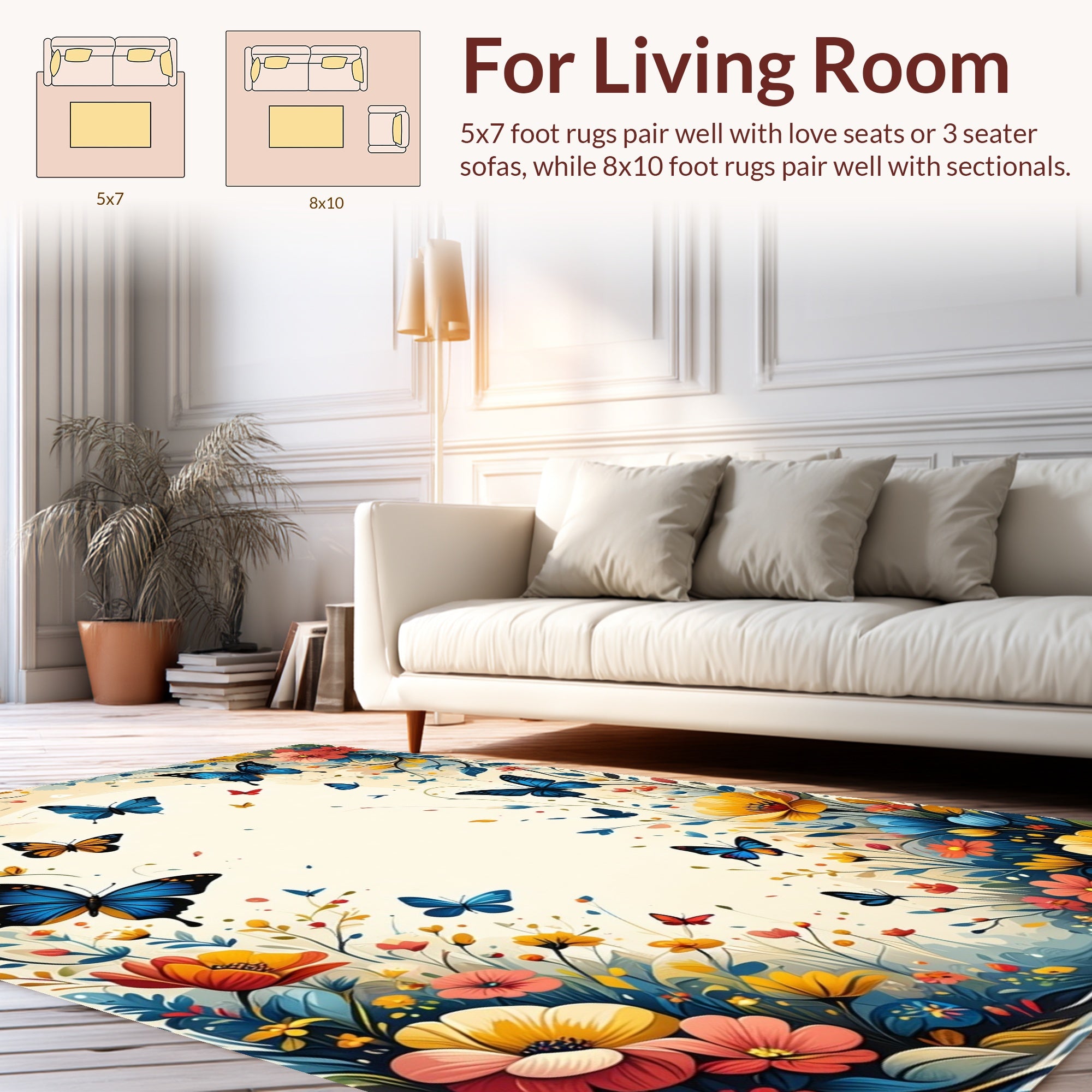 Vibrant Butterfly and Floral Meadow Rug
