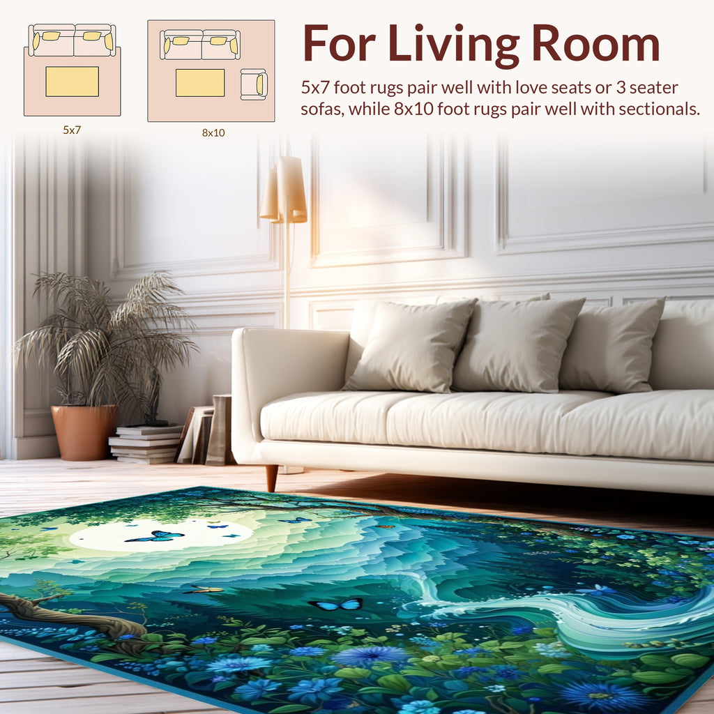 Dreamy Forest Butterfly River Landscape Rug
