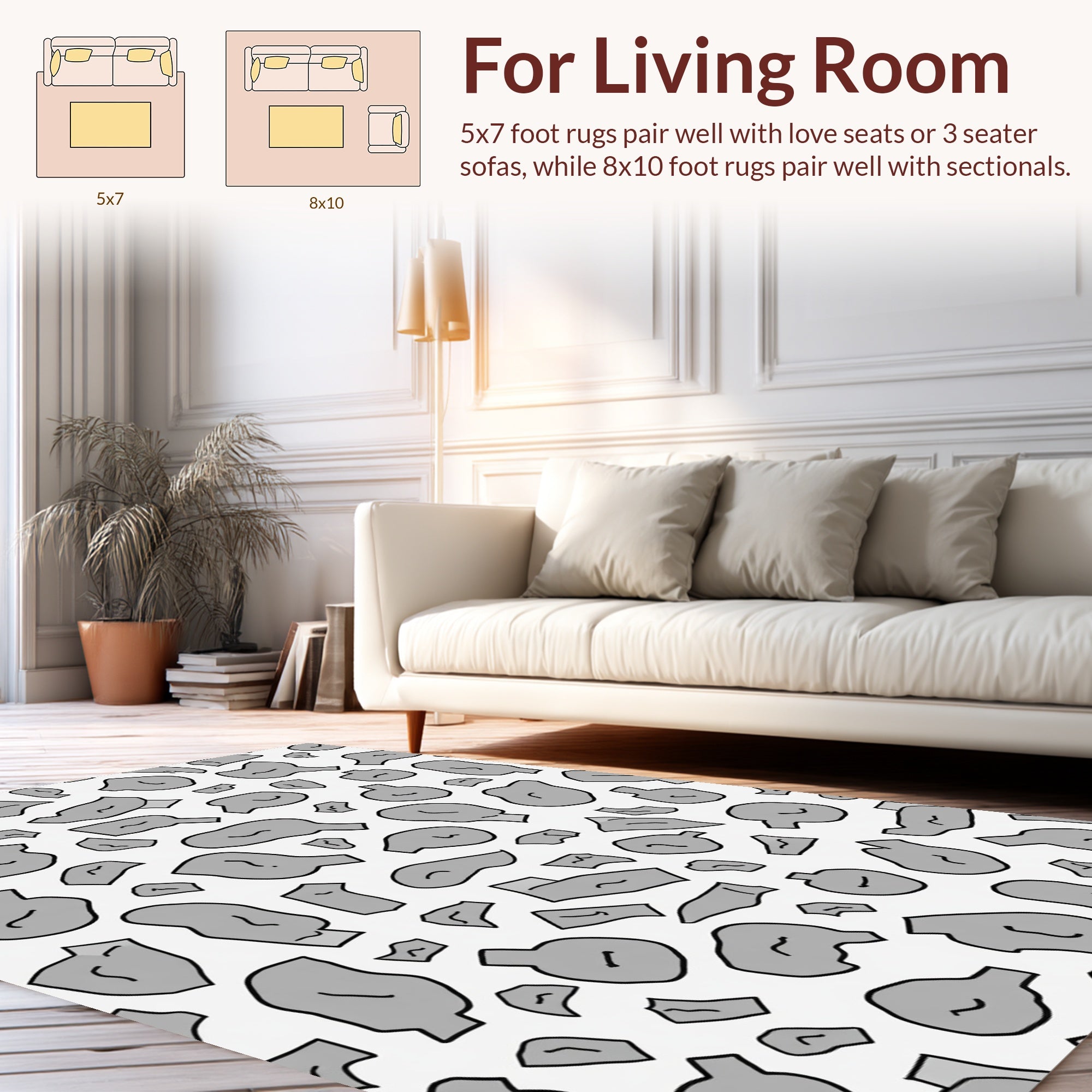 Abstract Grey Irregular Forms Pattern Rug