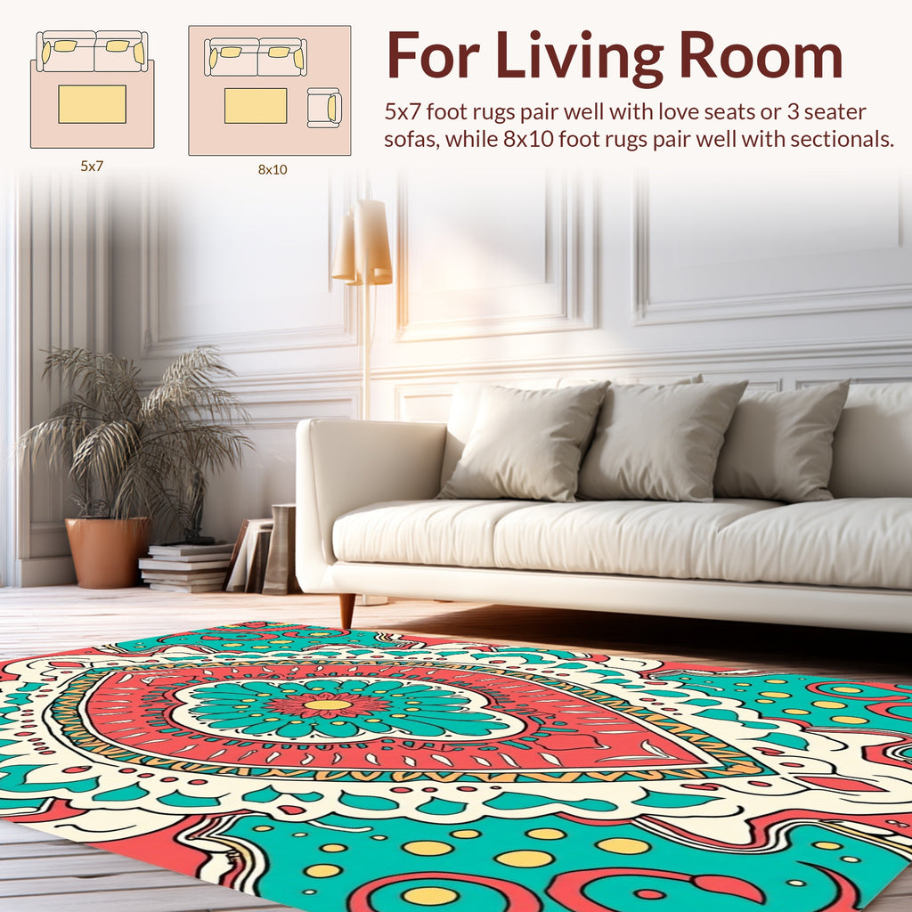 Vivid Floral Mandala Pattern Design Rug