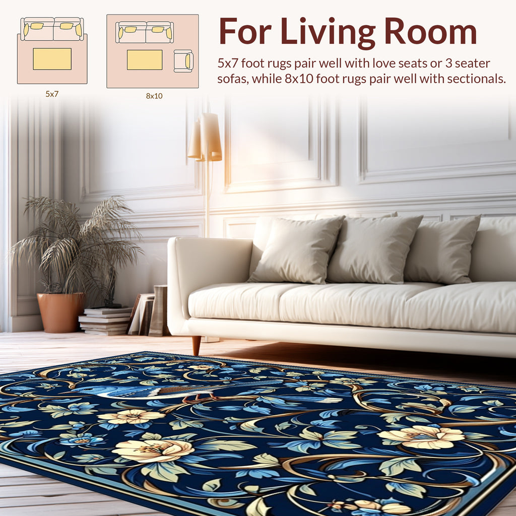 Blue Bird Floral Vine Artwork Rug