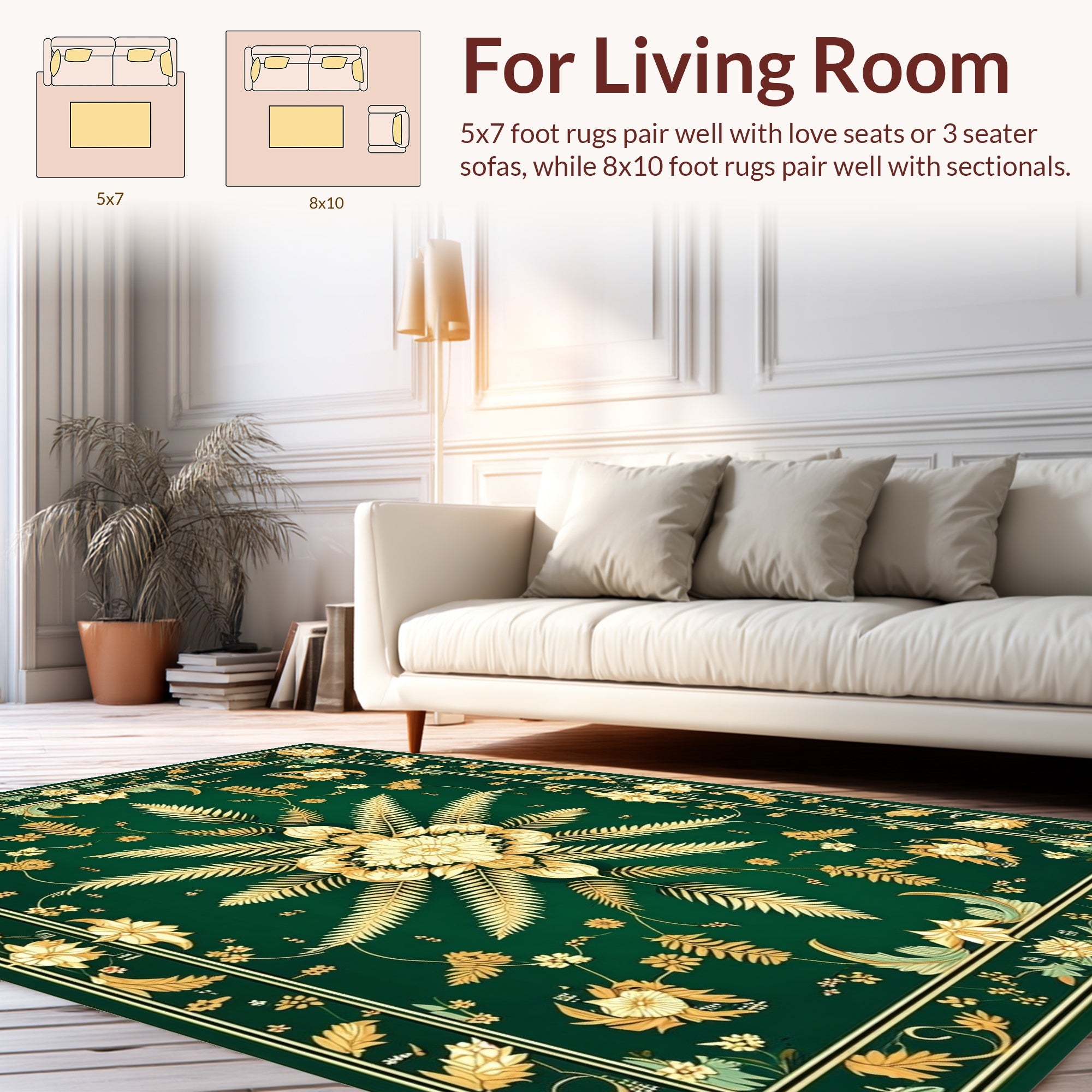 Emerald Green Floral Art Nouveau Rug