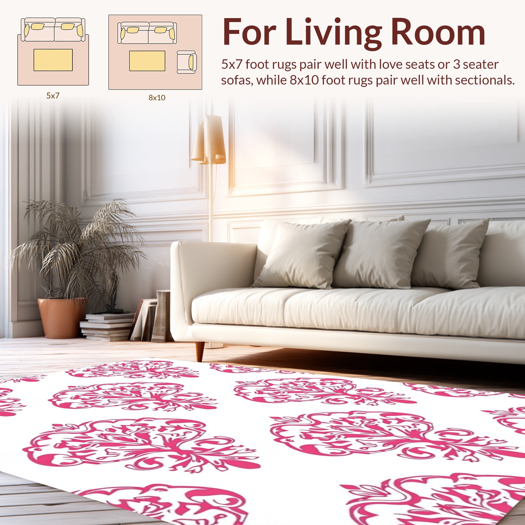 Classic Pink Damask Pattern Design Rug