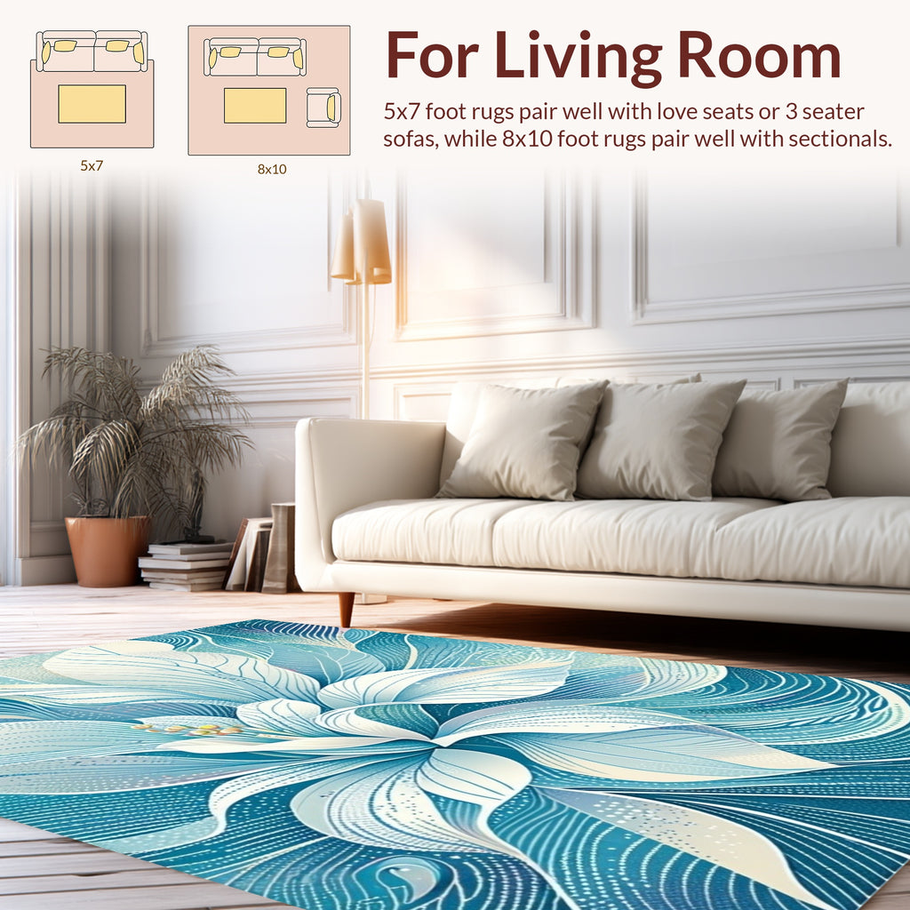 Abstract Blue White Floral Swirl Rug