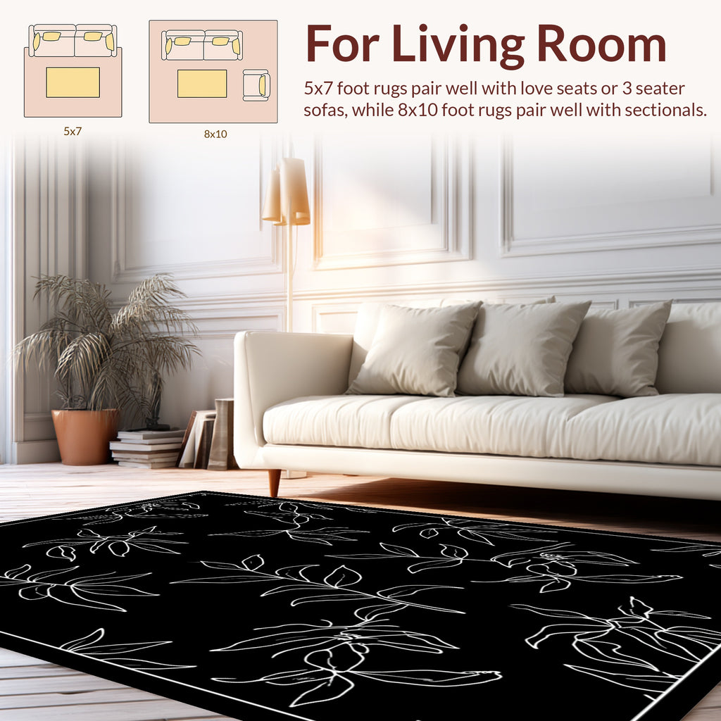 Floral Outline Abstract Pattern Rug