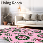 Pink Floral Green Medallion Branches Rug