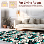 Black Teal Cat Floral Whimsy Pattern Rug