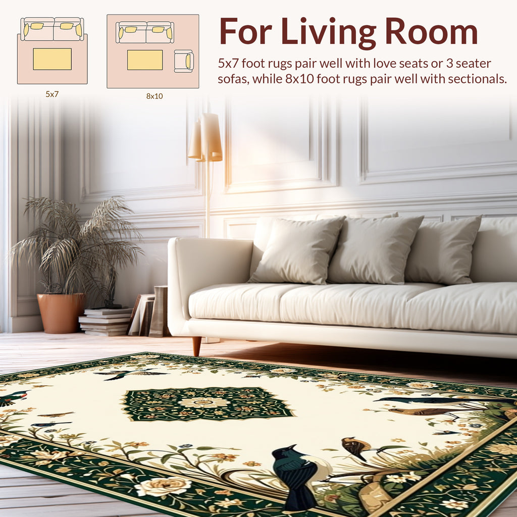 Birds and Flowers Garden Motif Rug