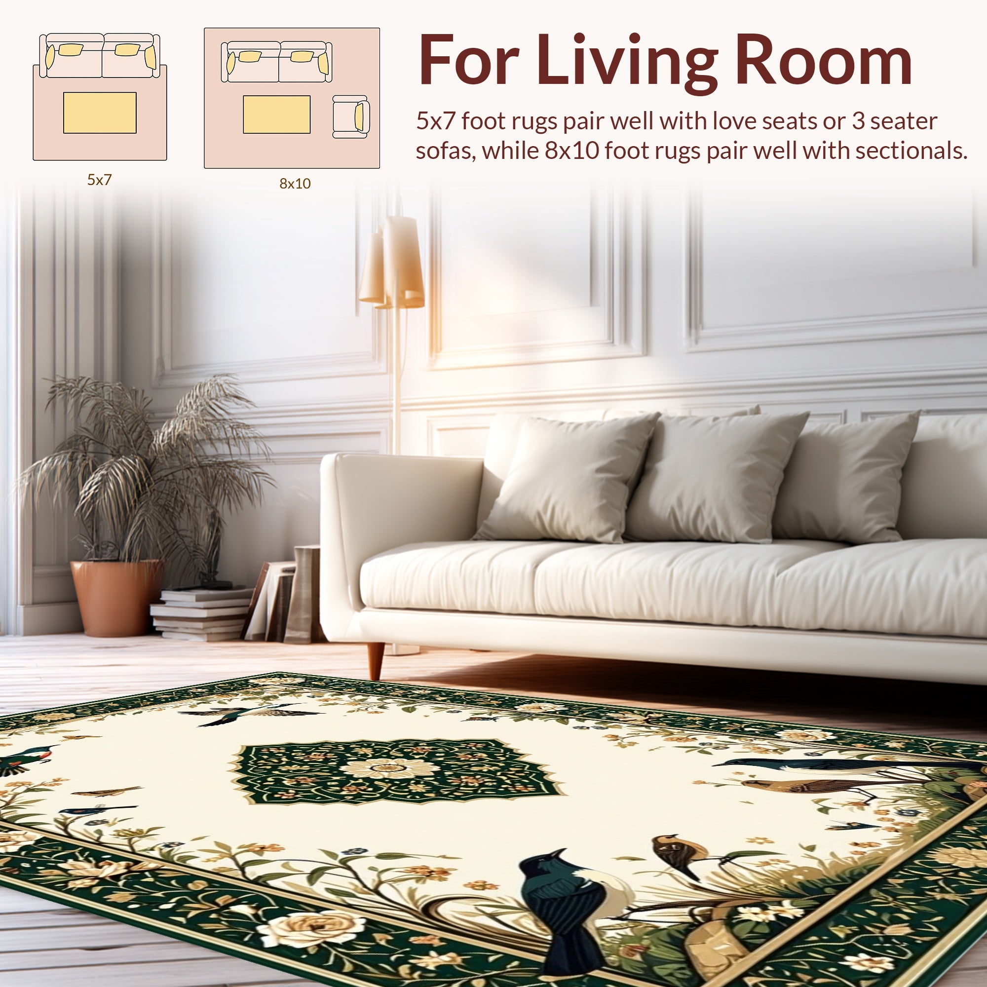 Birds and Flowers Garden Motif Rug
