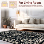 Black Cream Floral Intricate Pattern Rug