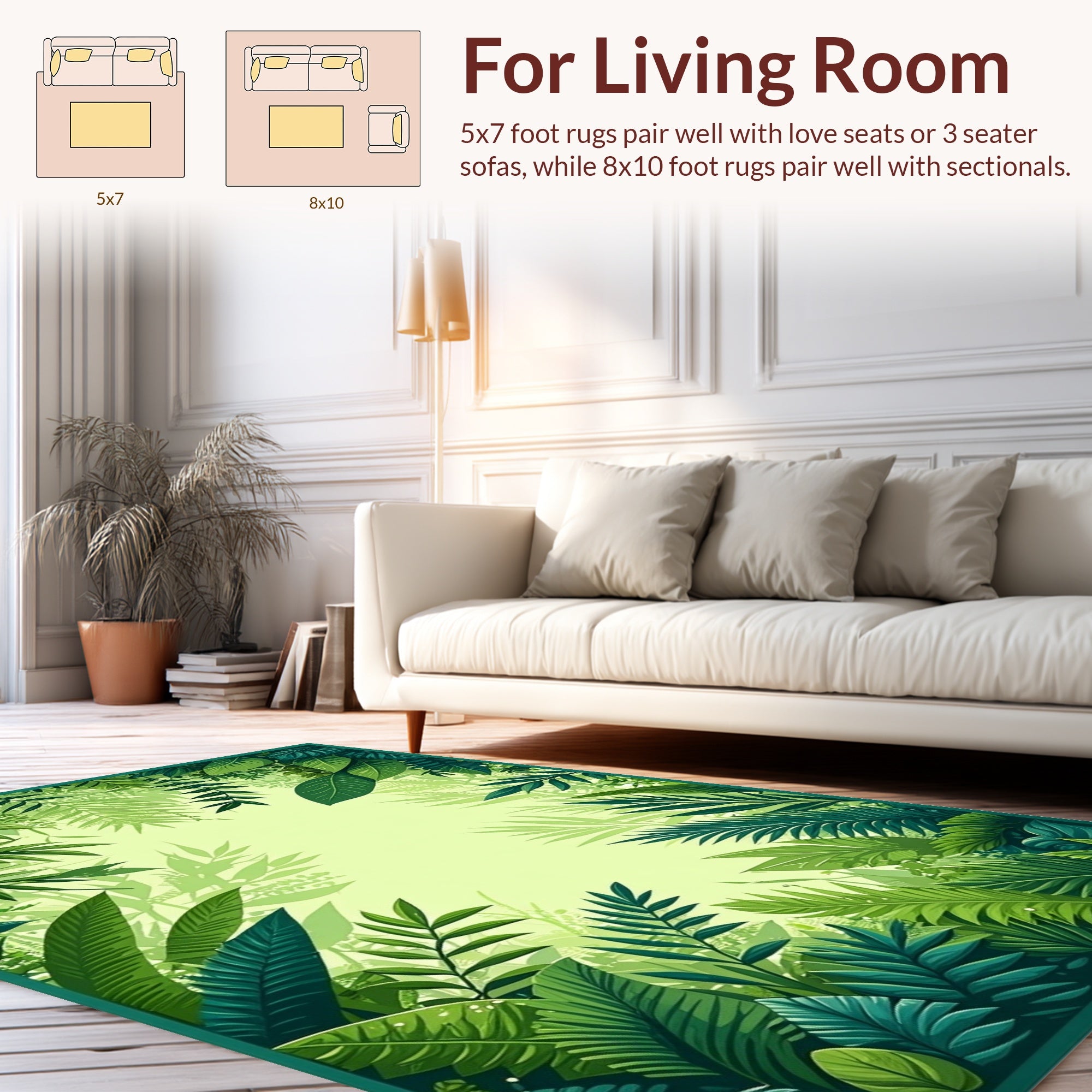 Lush Green Tropical Leafy Jungle Rug