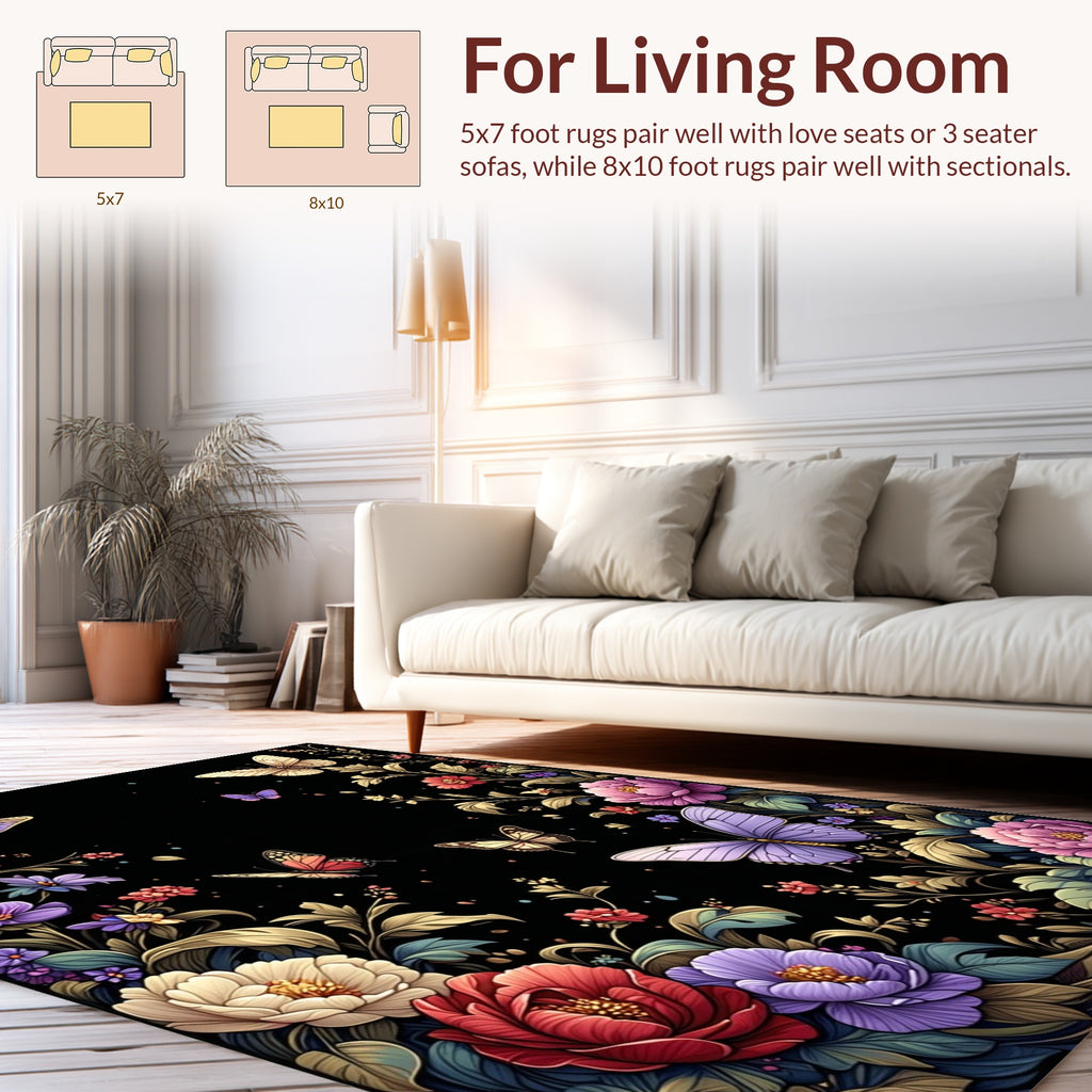 Whimsical Butterfly Floral Garden Design Rug