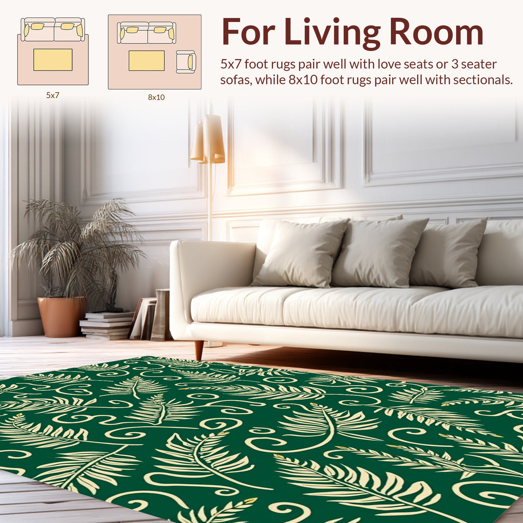 Green Beige Tropical Leaf Swirl Pattern Rug