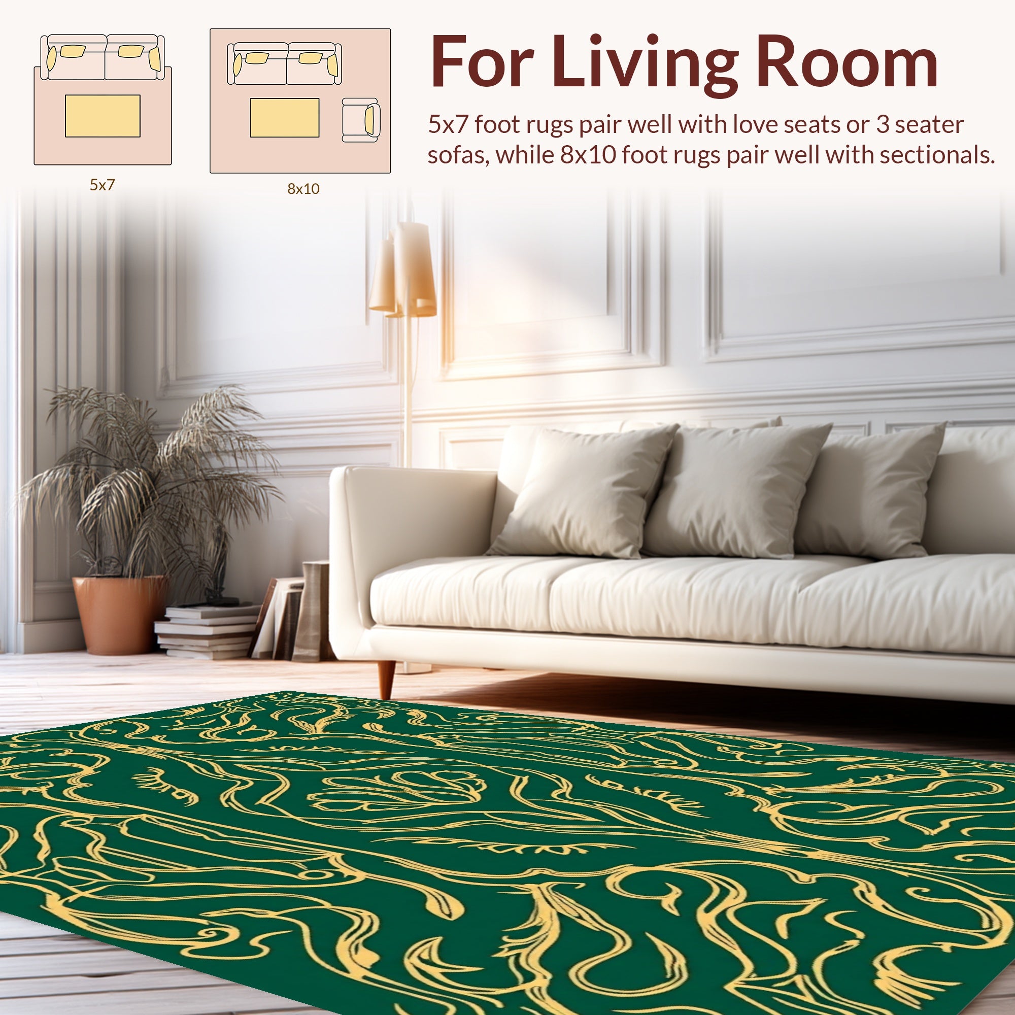 Green Gold Art Nouveau Swirl Rug