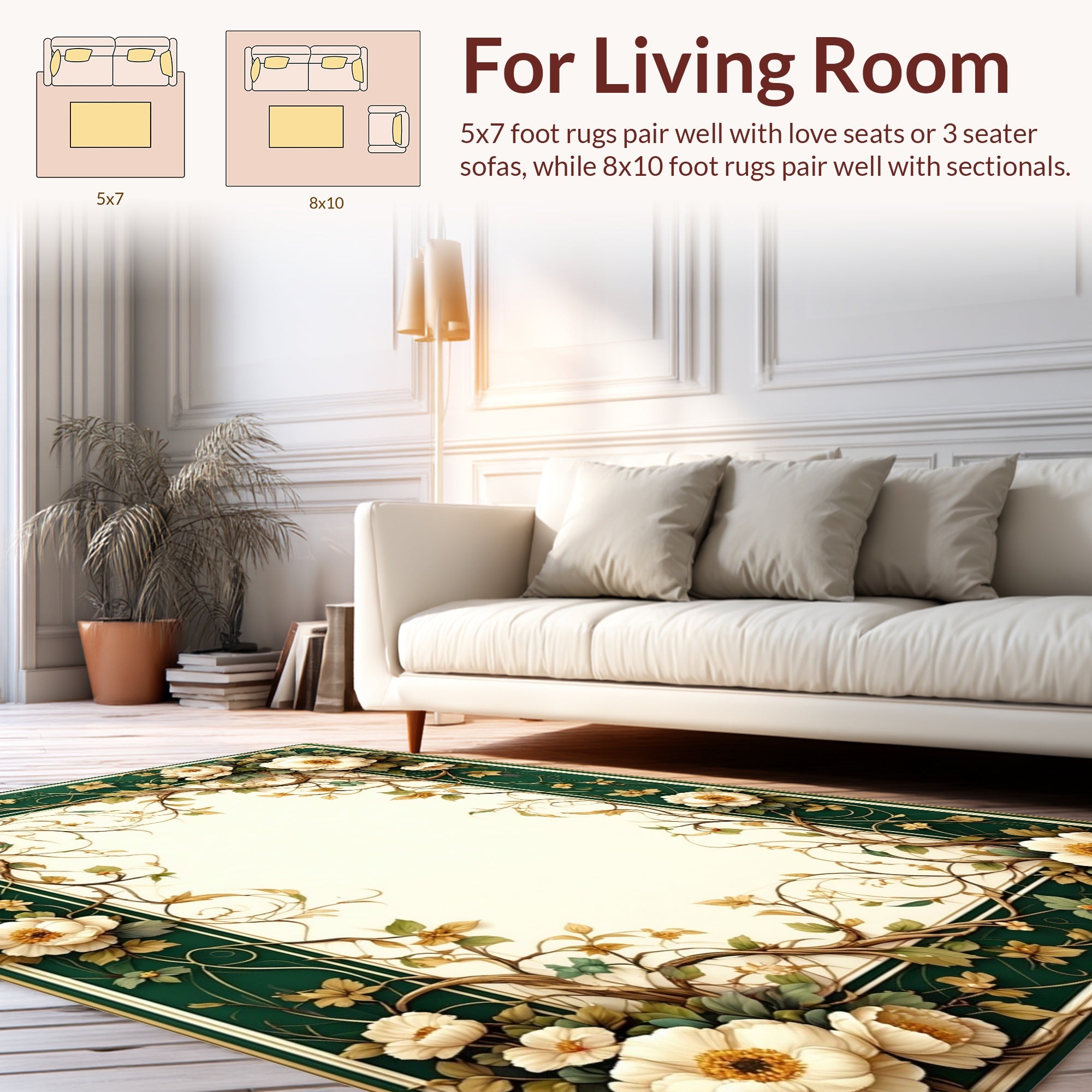 Elegant Floral Vine Garden Frame Rug