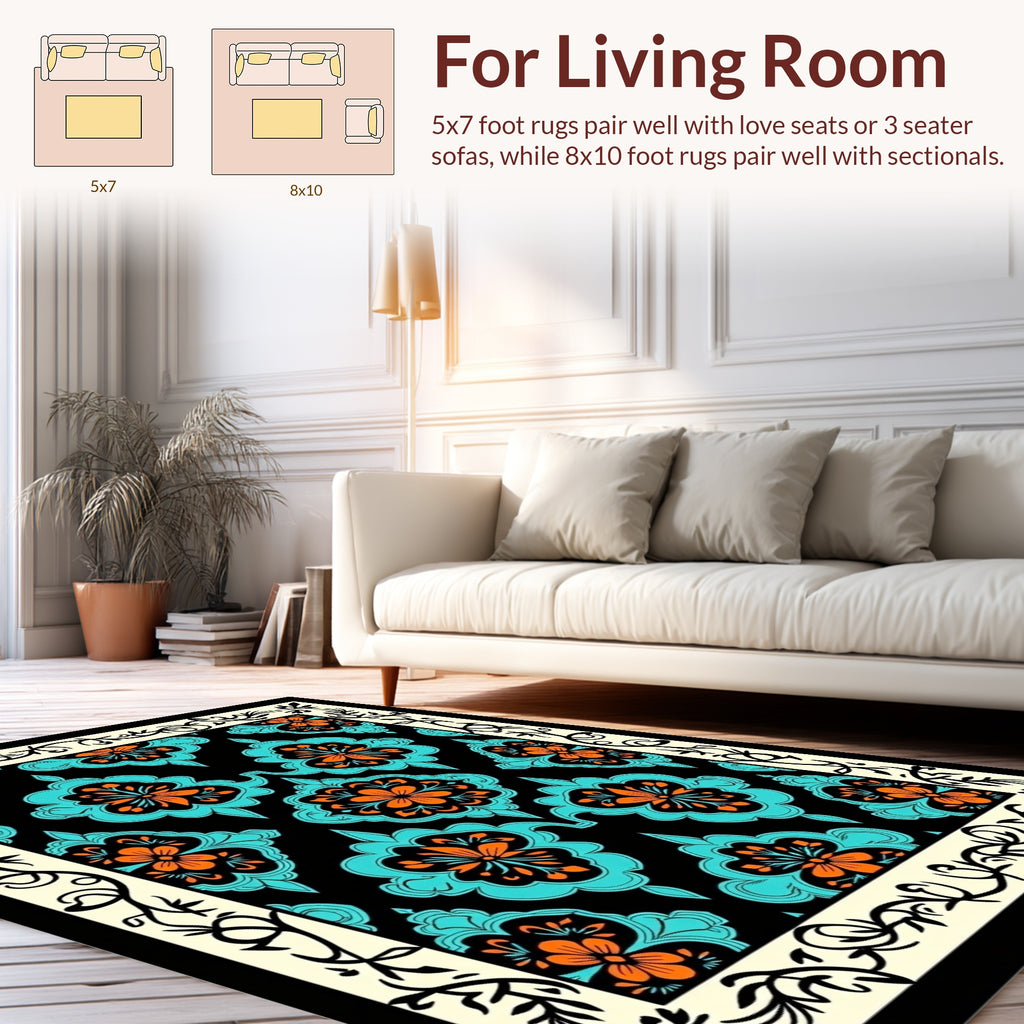 Bold Floral Inlaid Pattern Design Rug