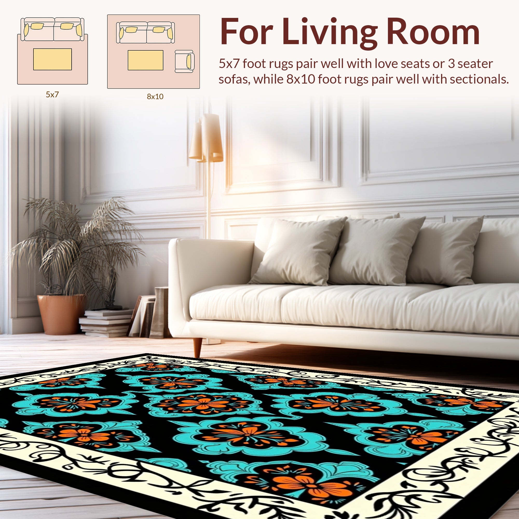 Bold Floral Inlaid Pattern Design Rug
