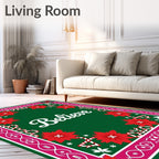Festive Pink Holly Poinsettia Ribbon Rug