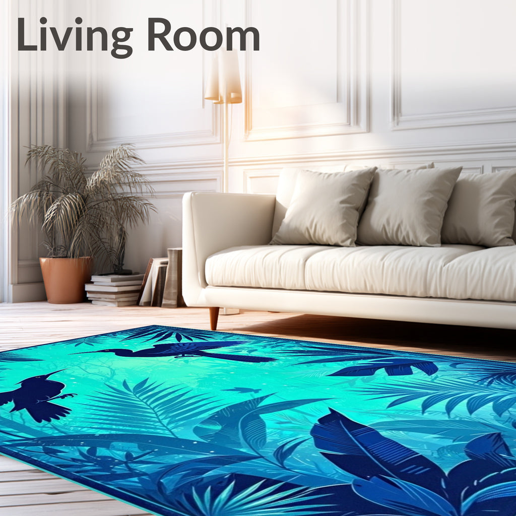 Tropical Blues 2 Birds Foliage Rug