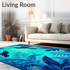 Tropical Blues 2 Birds Foliage Rug