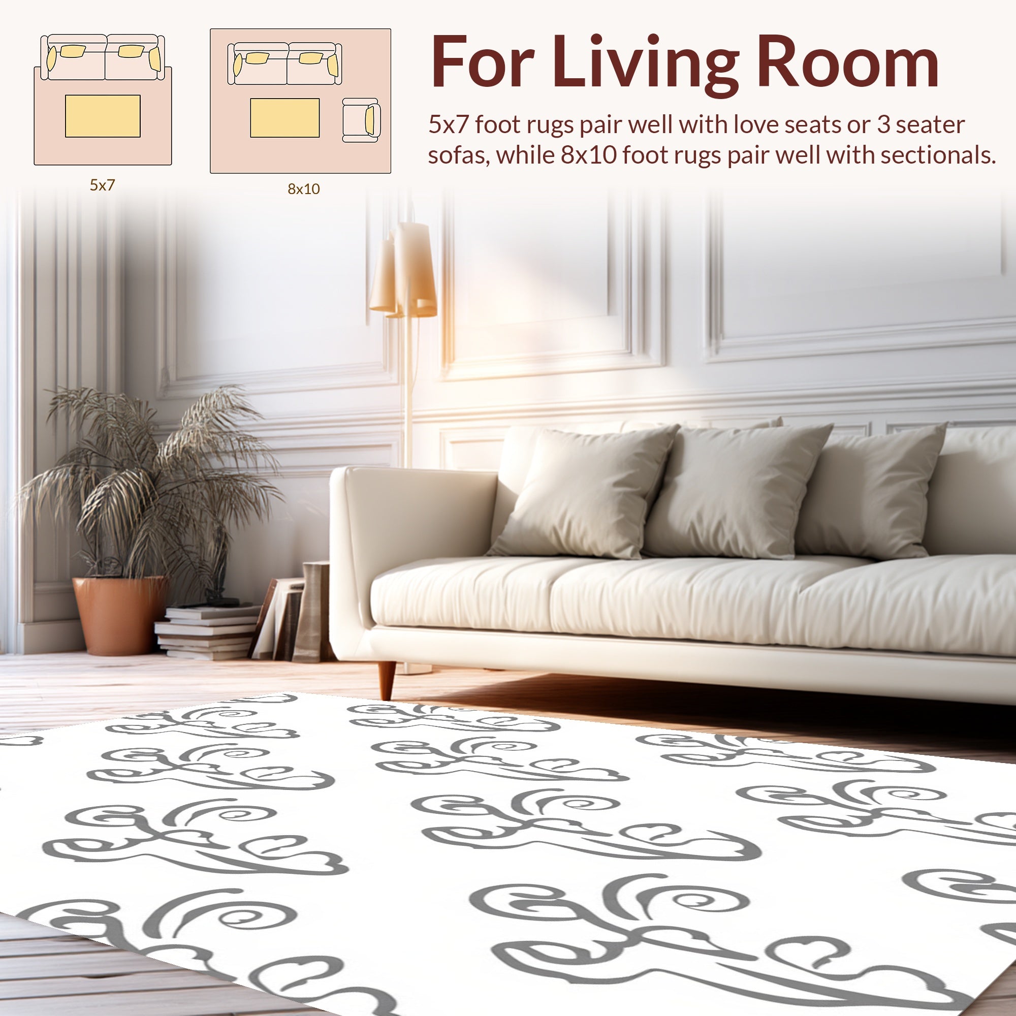 Delicate Gray Brushstroke Floral Pattern Rug