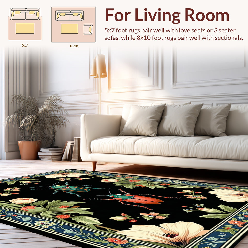 Insect And Floral Patterned Rug