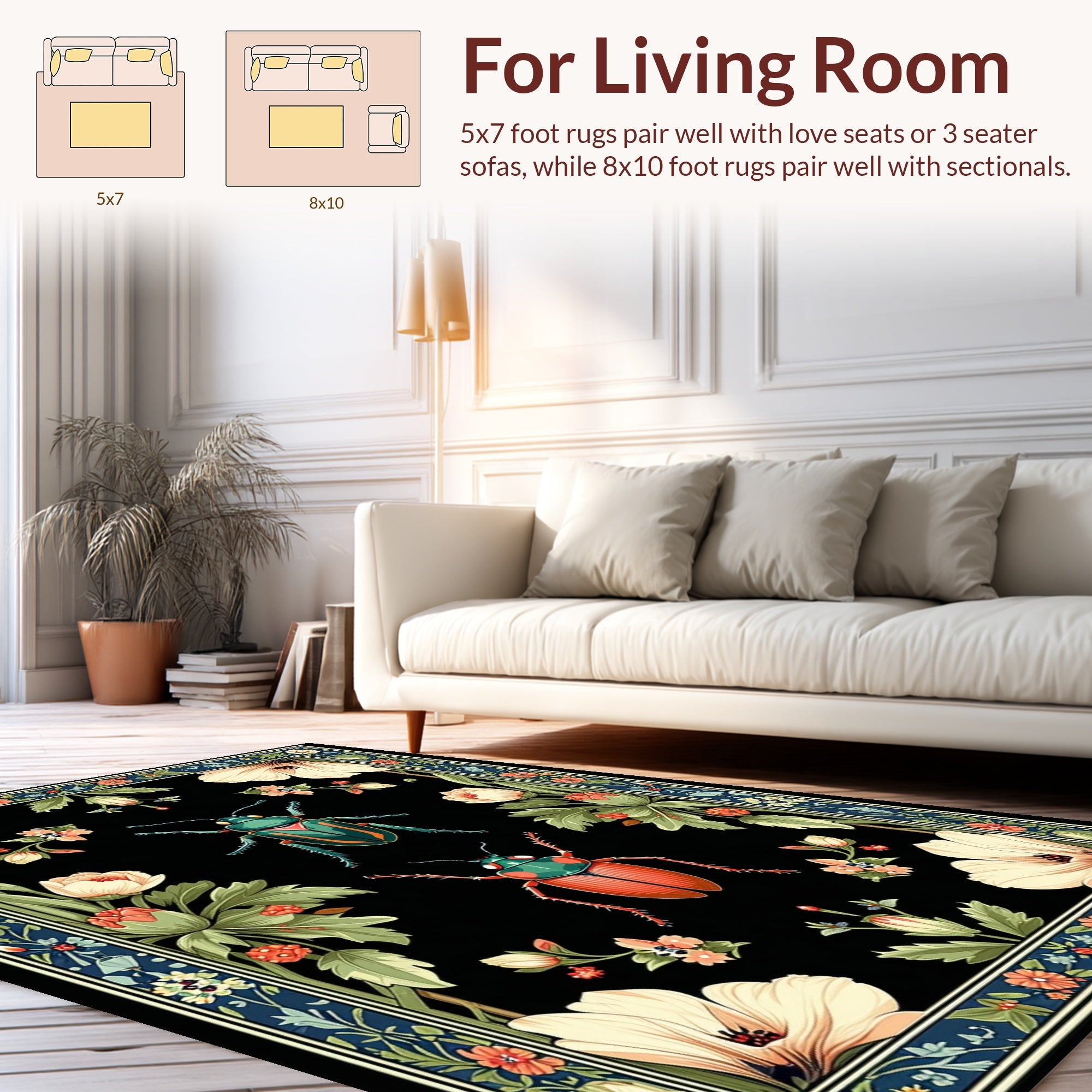 Insect And Floral Patterned Rug