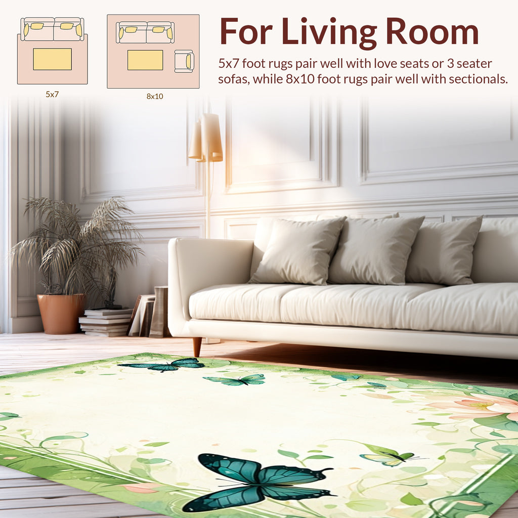Emerald Butterflies and Lotus Blossoms Rug
