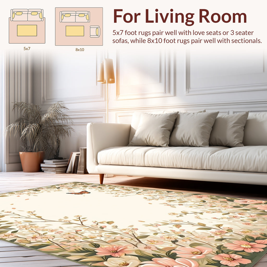 Floral Butterflies Botanical Garden Design Rug