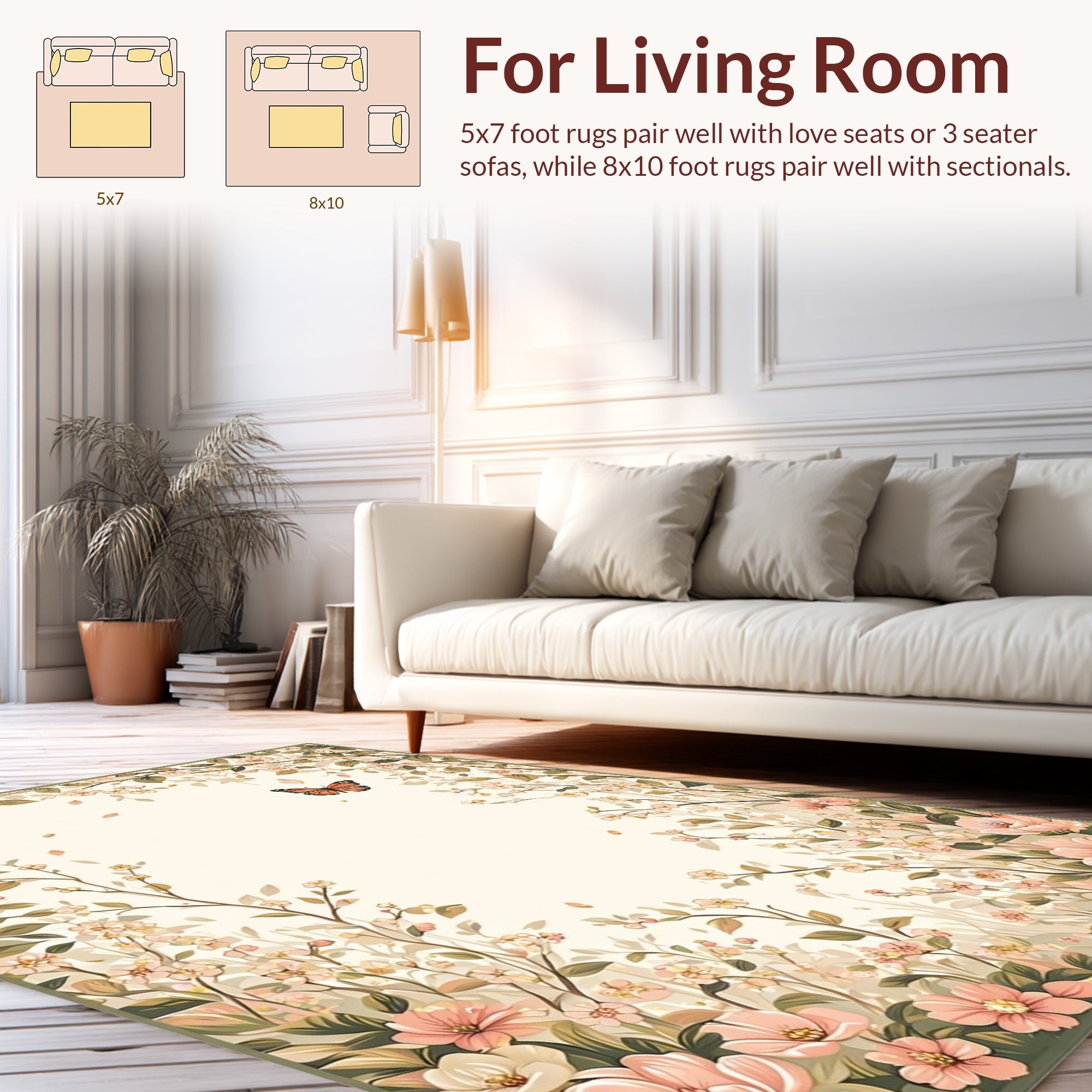 Floral Butterflies Botanical Garden Design Rug