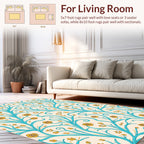 Turquoise Floral Whimsical Vine Pattern Rug