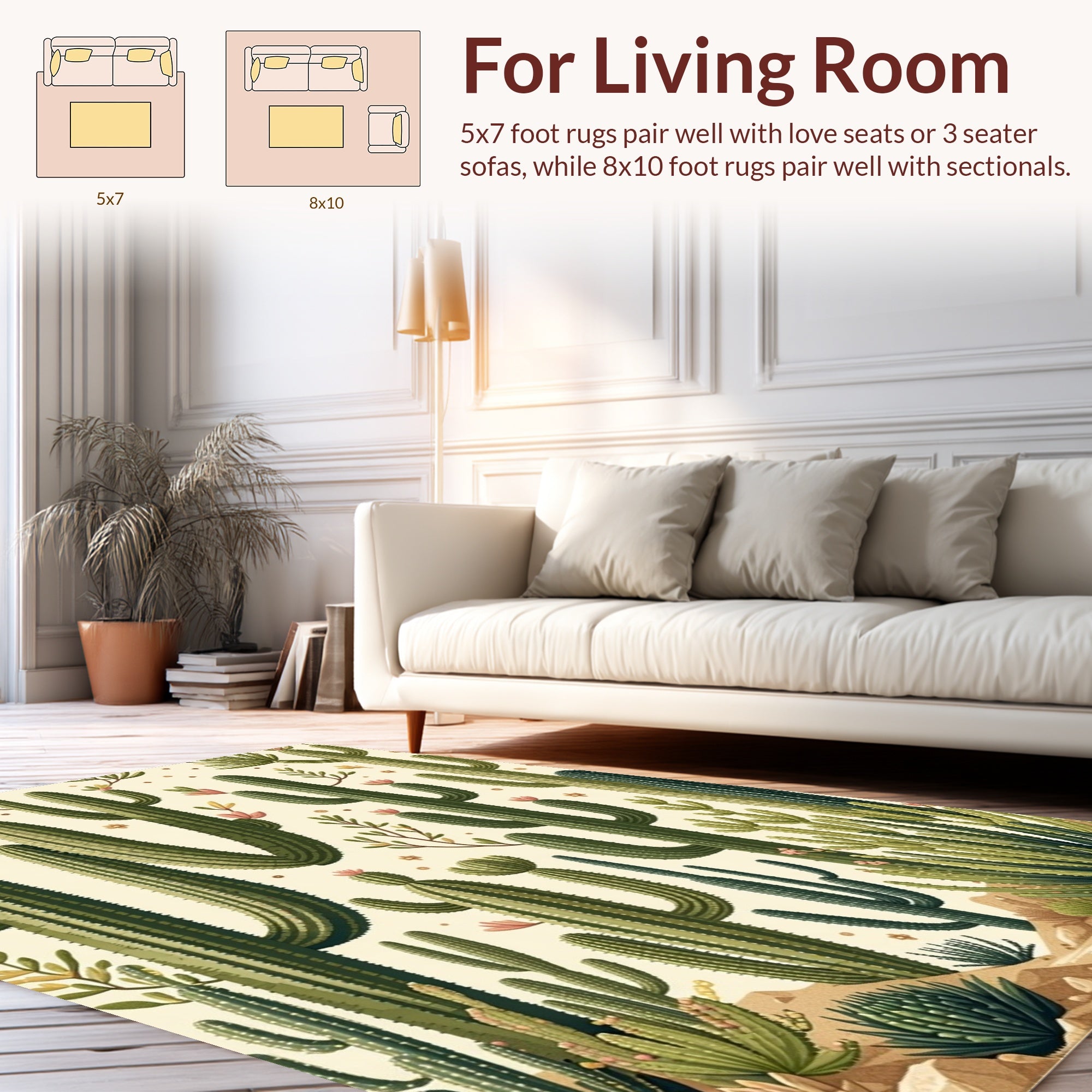 Desert Cactus Floral Pattern Rug