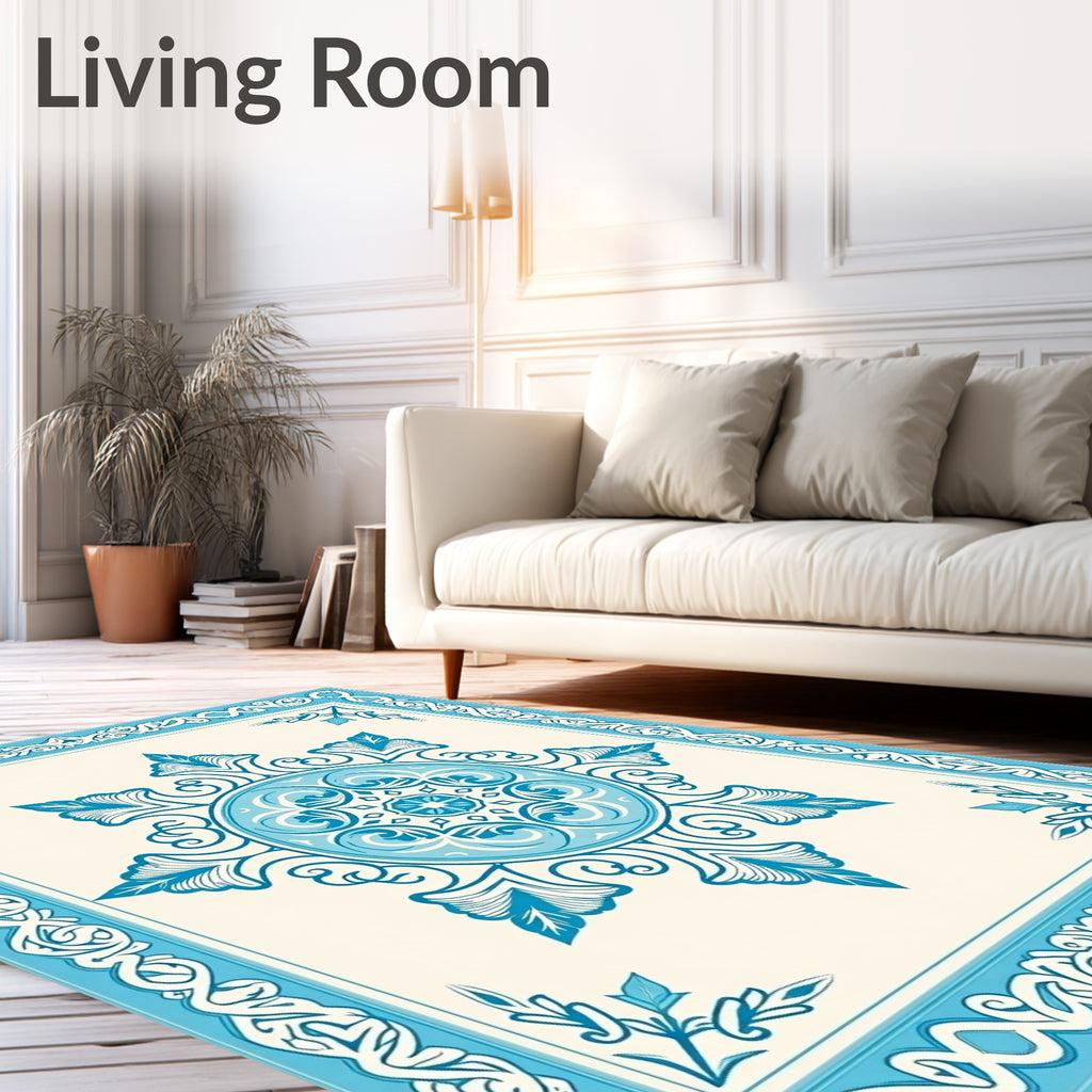 Blue Floral Medallion Border Rug