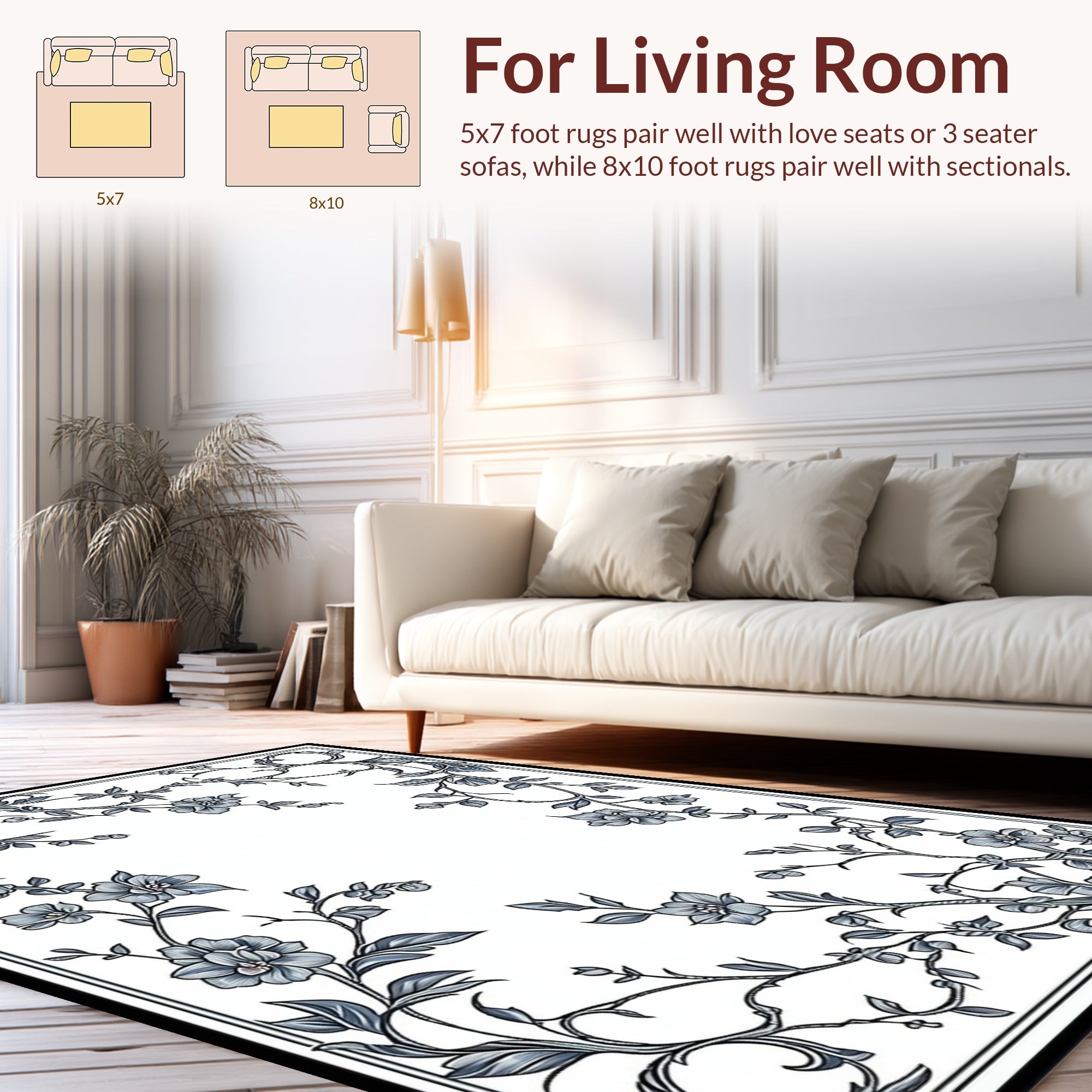 Elegant Floral Vines Silhouette Rug